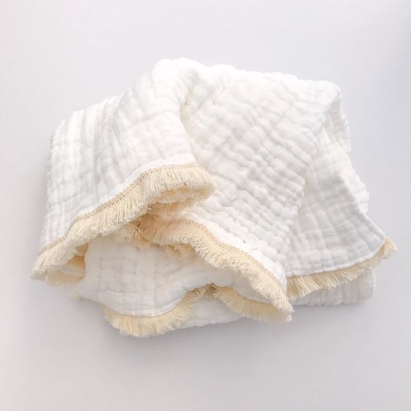 Fringed Organic Cotton Muslin Blanket